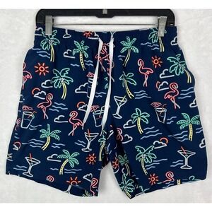 Chubbies Swim Trunks Men Large Shorts Blue Palm Tree Flamengo Pockets Drawstring